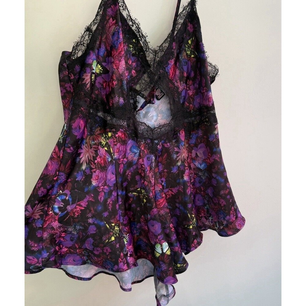 Victoria's Secret Floral Butterfly Lace Trim Cami Romper Bodysuit Size Large NWT